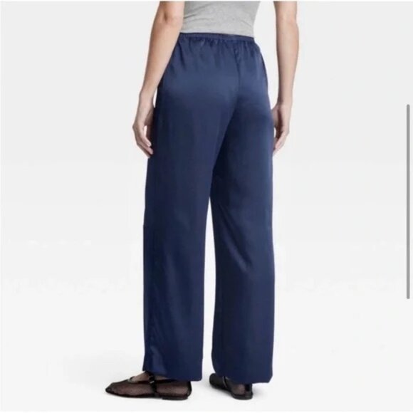 NWT Auden Satin Silk Wide Leg Navy Blue Pajama Sleep Pants XL - Picture 3 of 8